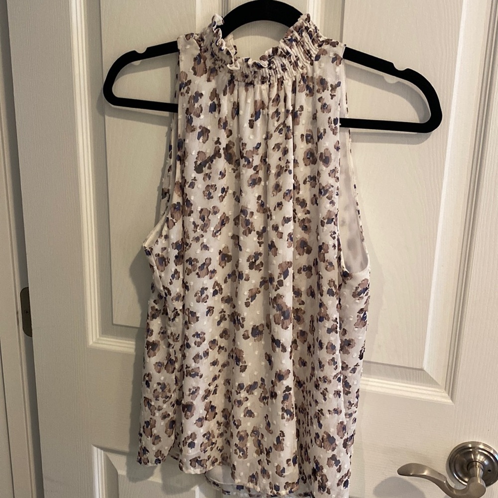 Veronica M smocked button neck tank top